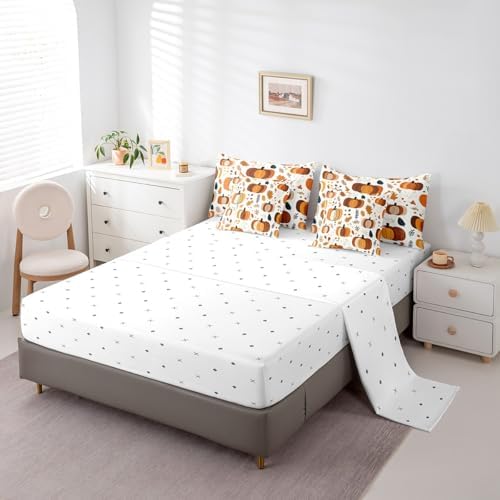 Erosebridal 7 Piece Fall Bed in A Bag for Kids,Cartoon Pumpkin Queen Bedding Set with Sheet Set Autumn Botanical Maple Leaves Comforter Set Thanksgiving Day Harvest Bed Set Room Decor - Image 4