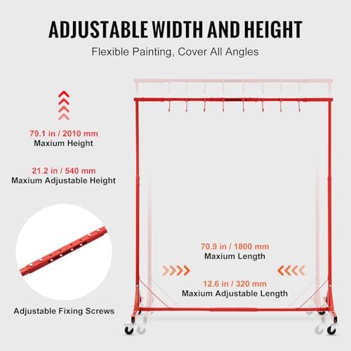 VEVOR Painting Rack, 5 ft-7 ft Adjustable Height, 66 lbs Capacity Automotive Paint Stand, 8 Hooks Drying Rack With 4 Swiveling Wheels, Auto Body Stand for Repair Shops & Garage - Image 3