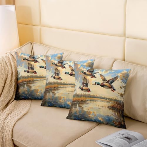 Mallard Duck Double Sides Print Pillow Covers,Rustic Cabin Farmhouse Lake Animal Throw Pillow Case Covers,Hunting Fishing Wild Bird Natural Cushion Covers,2 Pack 24"x 24" - Image 4