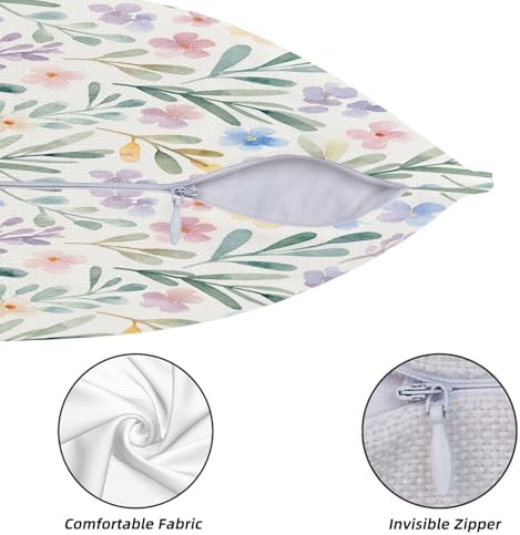 KiuLoam Spring Floral Pillow Covers 18x18 Inch Set of 2, Blue Yellow Purple Rustic Farmhouse Decorative Throw Pillows, Watercolor Wildflower Square Cushion Cases for Sofa Couch Bed Home Decor - Image 5