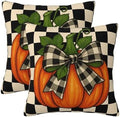 KiuLoam Fall Pillow Covers 22x22 Inch Set of 2 Thanksgiving Harvest Orange Pumpkin Black Buffalo Plaid Print Decorative Throw Pillow Cases Vintage Rustic Farmhouse Style Cushion Covers for Sofa Couch by KiuLoam