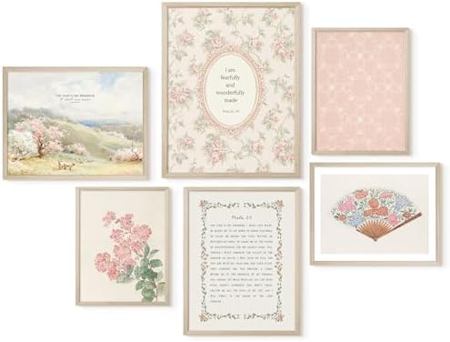 Christian Nursery Wall Art Bible Verse Canvas Wall Decor Girl Floral Wall Art Aesthetic Scripture Pictures Jesus Religious Posters Pink Flower Prints Vintage Artwork for Bedroom 8x10x6 Inch Unframed by Unknown