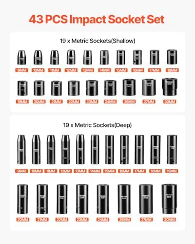 VEVOR Impact Socket Set, 1/2 Inches 43 Piece Impact Sockets, 1/2 Inches Drive Socket Set, High-torque Standard Socket Assortmen with 4 Extension Bars, 6-Point Sockets Metric 9-30mm (Standard/Deep) - Image 3