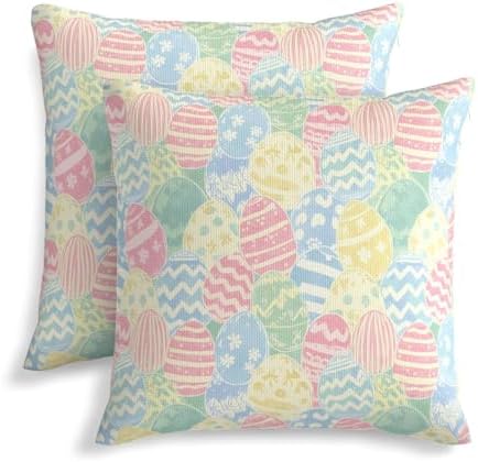 KiuLoam Easter Pillow Covers 24x24 Inch Set of 2 Watercolor Blue Green Yellow Eggs Rustic Farmhouse Decorative Throw Pillows Easter Spring Outdoor Square Cushion Cases for Sofa Couch Bed Decor by KiuLoam