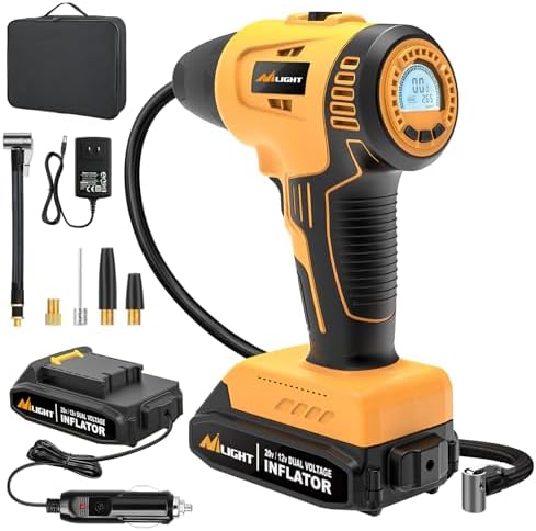 Nilight Cordless Tire Inflator 150PSI 20V/12V Dual Power Supply