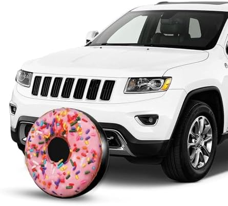 Pink Donut Spare Tire Cover Doughnut Food Dessert Wheel Tire Covers Waterproof Wheel Tire Protector Weatherproof Dust-Proof Tyre Covers Universal Fit for Trailer Truck Off-Road Vehicle RV SUV 15 Inch
