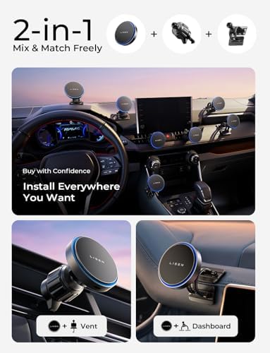 LISEN 15W MagSafe Car Mount Charger for iPhone 18 Pro Max, [Light Pink] Magnetic Wireless Car Charger, Dashboard & Air Vent Car Phone Holder Mount for iPhone 17-12, Samsung, Car Accessories for Women