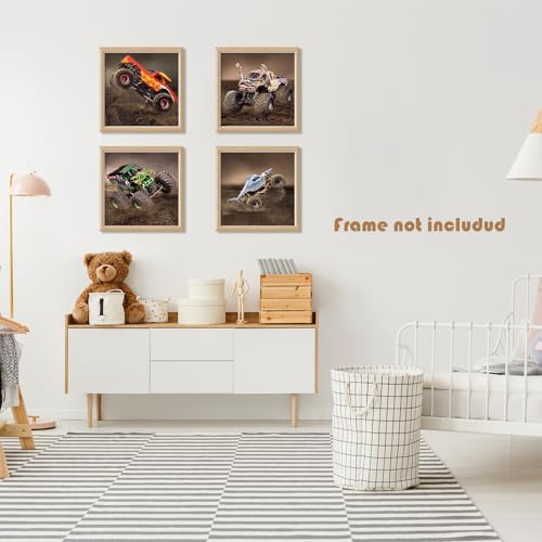 CSLGQGV Car Poster Vintage Racing Car Wall Art Supercar Canvas Prints Painting For Men Room Pictures Guys Dorm Room Aesthetics Decor Bedroom Office (Unframed,8×8inch,4pcs) Devil Truck - Image 3