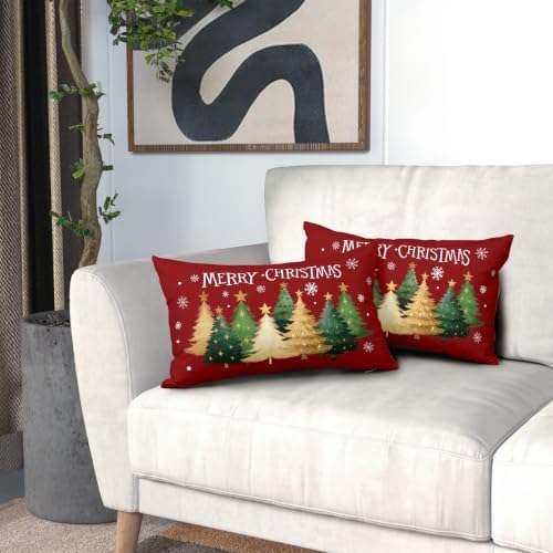 Sweetshow Xmas Tree Red Pillow Covers Set of 2 Cotton 20x12 Inches - Image 7