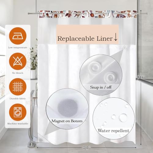 No Hook Shower Curtain with Snap in Liner, Hotel Style Watercolor Fall Autumn Leaves Colorful Pumpkins Thanksgiving Shower Curtain Waterpoof Washable with See Through Top Window,71"x86" - Image 4