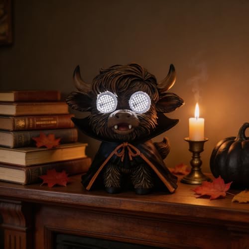 Halloween Highland Cow LED Statue, Vampire Cape Decor - Image 3