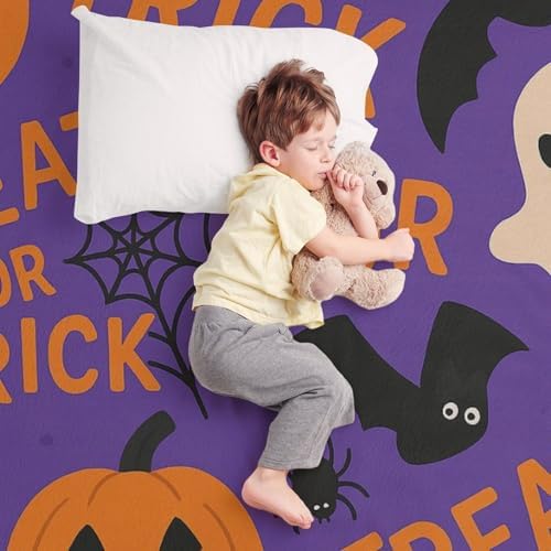 Happy Halloween Purple Pumpkin Throw Blanket Flannel Fleece Autumn Fall Trick or Treat Spooky Ghost Lightweight Soft Fuzzy Cozy Couch Bed Blanket Fall Decor Thanksgiving Gifts Kids Adult 80"x60" - Image 7