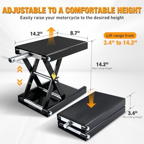Nilight Motorcycle Lift Jack 1100 LBS Motorcycle Scissor Jack Stand Lift with Wide Deck Crank Handle 3.4"-14.2" Steel Scissor Hoist Garage Repair Lift Table Jacks for Motorcycles ATV Dirt Bike, Black - Image 3