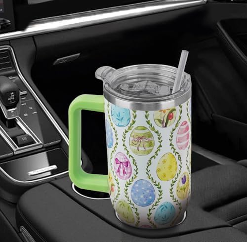 Easter Tumbler 40oz Spring Easter Egg Coffee Mugs Leak Proof Cups with Handle and Straw Stainless Steel Vacuum Insulated Water Bottle Easter Gifts Spring Decor (1PCS) - Image 6