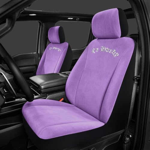 ED HARDY Car Seat Covers, Purple Soft Short Plush & Silver Diamond Graphic