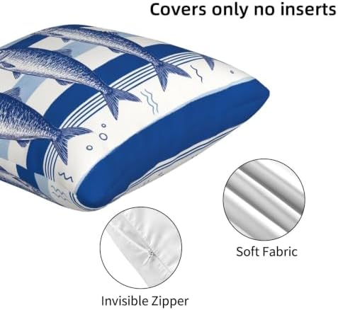 Blue Stacked Fish Throw Pillow Covers 18x18 inch Set of 2 - Image 5