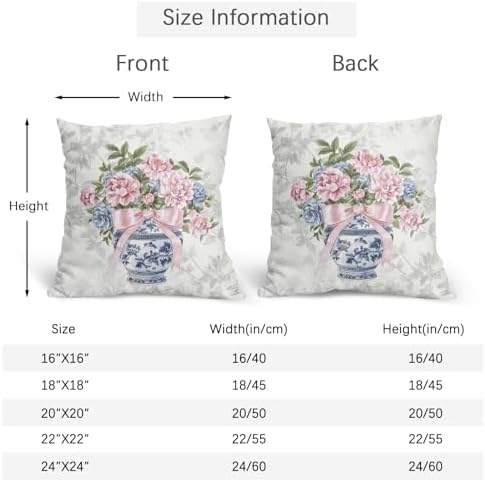 Chinoiserie Pillow Covers 18x18 Inch Set of 2, Floral Throw Pillow Covers Blue Pink White Pillowcase, Grandmillennial Decorative Seasonal Spring Summer Cushion Case Couch for Indoor Outdoor Home Decor - Image 4