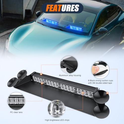 Nilight 32LED Blue Dash Strobe Light w/Controller Windshield Mount