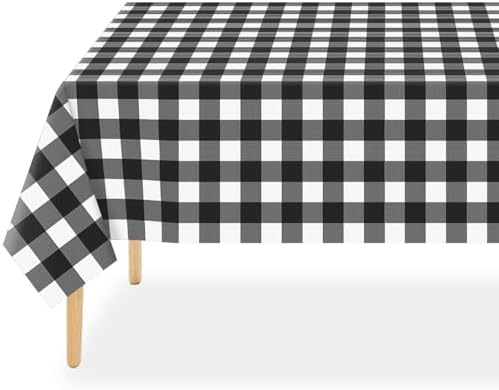 QIKSION 12 Pack Black Gingham Plastic Tablecloth, Picnic Table Cover by QIKSION