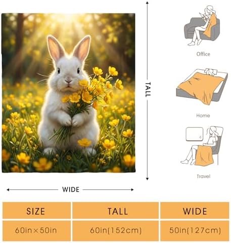 Bunny Throw Blanket for Girls Women, Cute Bunnies Rabbits Print Decor for Bedroom Living Room Couch Sofa, Gifts for Bunny Lovers 50"x60" - Image 2