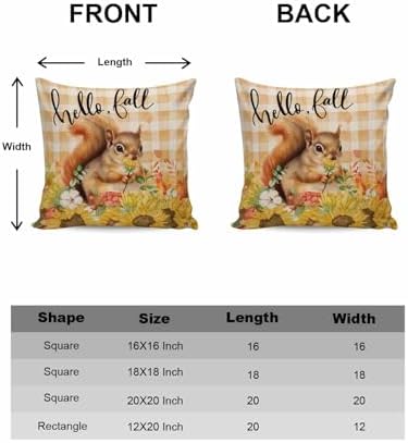 Fall Pillow Covers 16x16 Inch Set of 2, Thanksgiving Decorations Squirrel Sunflower Outdoor Throw Pillow Covers, Plaid Leaf Autumn Holiday Square Pillowcases for Patio Sofa Couch Bedroom Decorative - Image 6