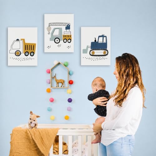 3 Pcs Cute Vehicle Canvas Wall Art Prints Nursery Boys Room Decor,Framed - Image 4