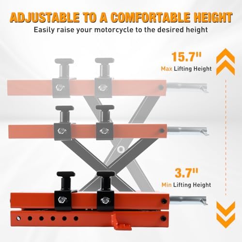 Nilight Motorcycle Lift 1100 LBS ATV Scissor Jacks with Saddle Safety Pin Crank Handle 3.7"-15.7" Hoist Stand Heavy Duty Steel Lifter Jack for Motorcycles Dirt Bike Garage Storage Repair Tool, Orange - Image 2