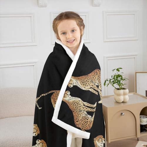 Cartoon Leopard Throw Blanket African Wild Animal Fleece Flannel Blankets Kids Boys Girls Room Decor Cute Wildlife Bed Blankets for Bed Sofa Couch Black Orange White Plush Blanket 40"x50" - Image 3