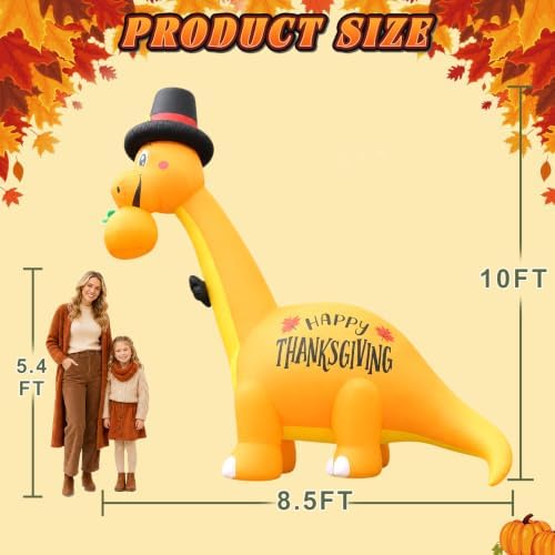 10FT Thanksgiving Inflatables Dinosaur with Pumpkin Outdoor Decorations - Image 2