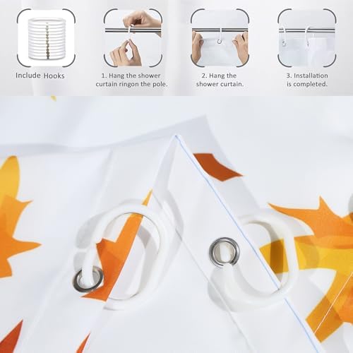 Thanksgiving Day Turkey Shower Curtain, Fall Autumn Harvest Pumpkins Sunflower Falling Maple Leaves Bathroom Curtain Waterproof Fabric Machine Washable with Hooks, 65" Wx72 L - Image 6