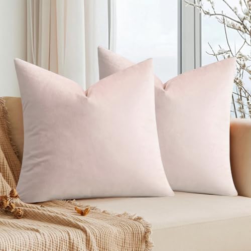 VAKADO 20x20 Set of 2 Velvet Throw Pillow Covers Decorative Cozy Square Soft Solid Cushion Cases Home Decorations for Sofa Couch Teen Bedroom Car, Pink - Image 4