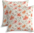 KiuLoam Spring Peach Floral Pillow Covers 18x18 Inch Set of 2, Coral Pink Watercolor Flower Rustic Decorative Throw Pillows, Farmhouse Outdoor Square Cushion Cases for Sofa Couch Bed Home Decor by KiuLoam