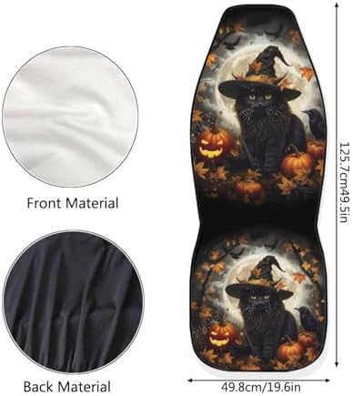 Talayituse Cat Pumpkin Witch Maple Leaf Print Car Seat Covers Front Set Car Seats with Elastic Band, Universal Fit Automotive Seat Covers Thanksgiving Halloween Decor for SUV, Sedan, Van