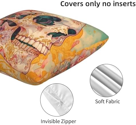Halloween Skull Flower Throw Pillow Covers 18x18 inch Set of 2 Pillow Case Cushion Cover for Home Sofa Couch Living Room Car Decor - Image 5