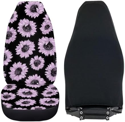 Black Mauve Sunflower Print 2 PCS Cool Graphic Car Seat Covers Unique Print Front Auto Seat Cover,Car Bucket Seats Protector Covers Universal fit for SUV Sedan Van