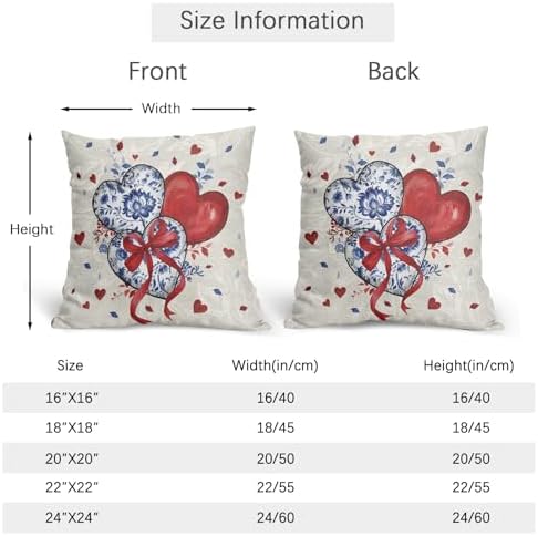 Valentines Day Pillow Covers 18x18 Set of 2 Red Blue Heart Throw Pillow Covers Love Pillowcase Linen Decoration Farmhouse Holiday Cozy Soft Cushion Case Couch for Indoor Outdoor Home Decor - Image 4