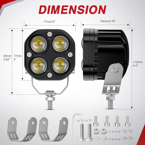 Nilight 7/8" Handlebar LED Light Pods 3 Inch White Amber Dual Color