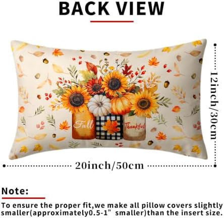 Sweetshow Autumn Sunflowers Vase Pillow Covers Set of 2 Cotton 20x12 Inches - Image 4