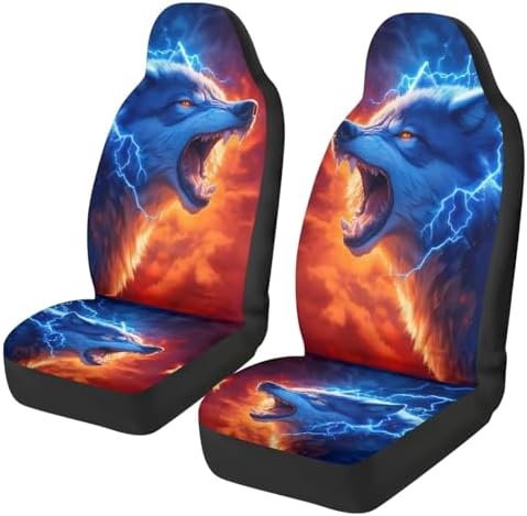 Fashion Wolf Car Front Seat Covers Elastic Fabrics Universal Front Seat Cover Removable Automotive Accessories Easy Installation Suitable for Cars SUV