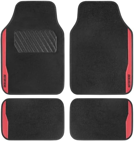 Motor Trend SpeedSeries Carpet Car Floor Mats Set - Versatile Fit for Cars, Trucks, SUVs, Vans Red Trim Racing Design Car Mat Full Set Tapetes para Carro - Set of 4, Black & Red Car Carpet Mats