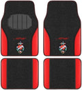 ED HARDY Heart Print Car Floor Mats, Carpet Floor Mats with Red Leather Design, Automotive Car Mats with Built-in Heel Pad & Anti-Slip Backing, Fits Most Cars, SUVs & Trucks, Durable & Odorless