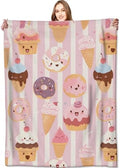 Cute Dessert Blanket Donut, Ice Cream and Cupcake Pink Throw Blankets,Birthday Gifts for Kids Girls Women,Lightweight Soft Fleece,Sweet Food Lovers,Sofa Couch Bed Room Modern Decor 50x60in by VODRM