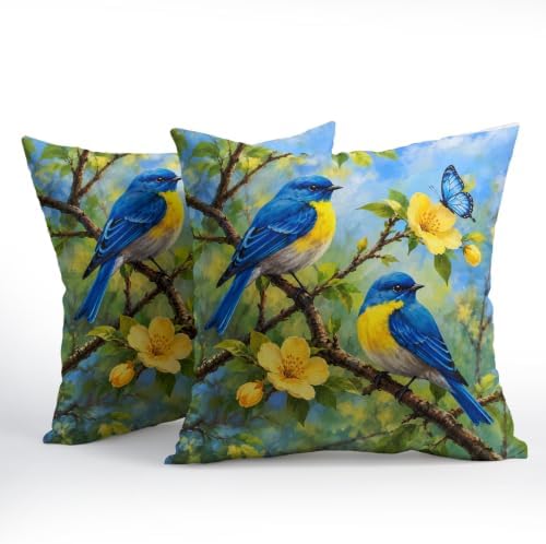 Bluebird Throw Pillow Covers 24x24 Set of 2 Spring Summer Yellow Floral - Image 3