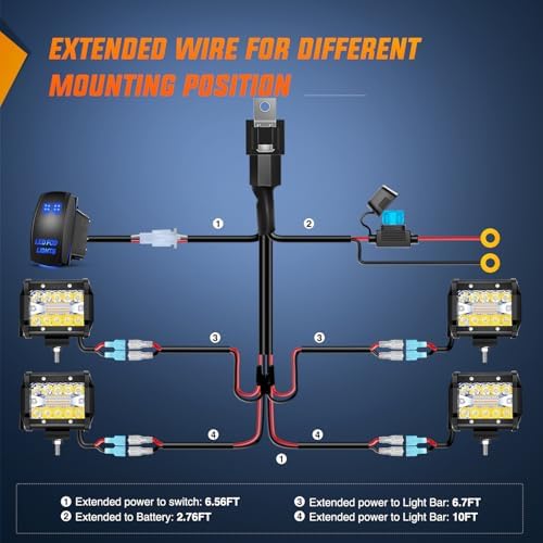 Nilight 4Pcs LED Pods 4Inch 60W Triple Row Flood Spot Combo 6000LM Light Bar with 12V On/Off 5 Pin Rocker Switch 16AWG Wiring Harness Kit-4 Leads (ZH041)