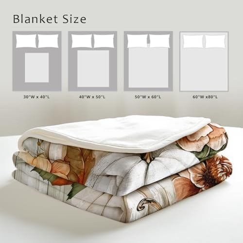Fall Blankets and Throws White Pumpkin Print Blanket for Couch Bed Room Home Autumn Harvest Flannel Throw Thanksgiving Decor Gifts (59"x78") - Image 4