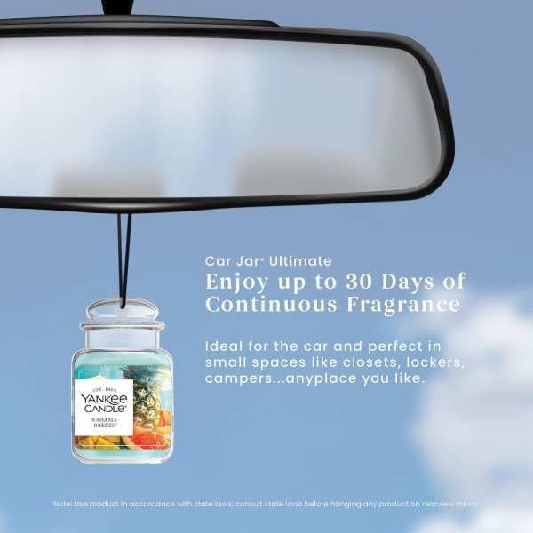 Yankee Candle Car Jar Ultimate Air Freshener, Hanging Car Freshener, Long Lasting Car Fragrance (Bahama Breeze)
