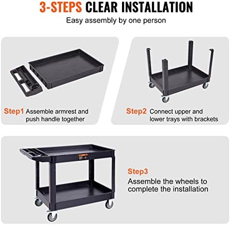 VEVOR Utility Service Cart 2 Shelf 550 lbs Heavy Duty Plastic Rolling Cart - Image 6