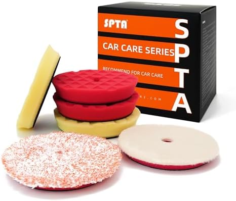 Buffing Polishing Pads, SPTA 3 Inch 80mm Body Repair Polishing Pad Set Made for 3 Inch Backing Plate, 6 Pcs Buffing Pads with Sponge, Wool and Micro-Fiber Pad Set (5 Inch (125mm) Sets) by SPTA
