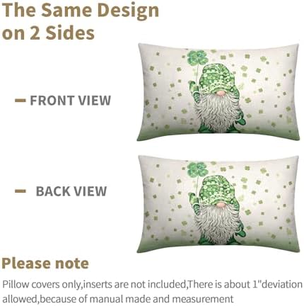 St Patricks Day Pillow Covers 12x20 Set of 2 Shamrock Gnome Throw Pillow Covers Rustic Spring Pillowcase Linen Decoration Farmhouse Decorative Sage Green Cushion Case Couch for Indoor Home Decor - Image 6