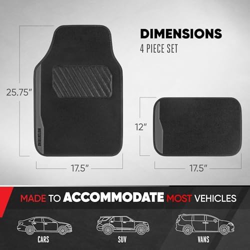 Motor Trend SpeedSeries Carpet Car Floor Mats Set - Versatile Fit for Cars, Trucks, SUVs, Vans Grey Trim Racing Design Car Mat Full Set Tapetes para Carro - Set of 4, Black & Gray Car Carpet Mats
